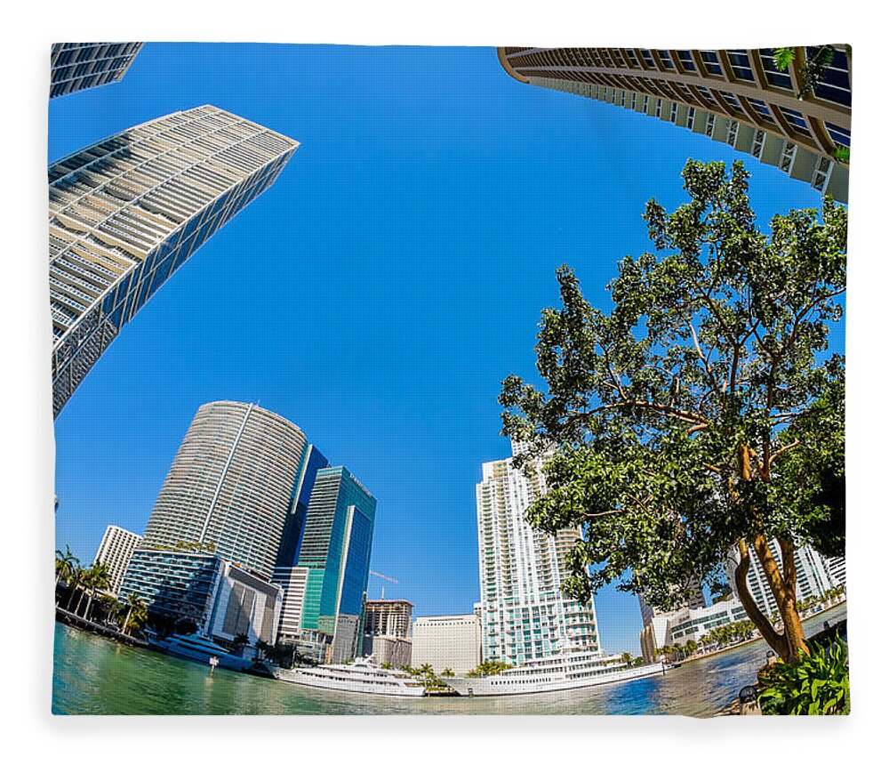 Architecture Fleece Blanket featuring the photograph Downtown Miami Fisheye by Raul Rodriguez