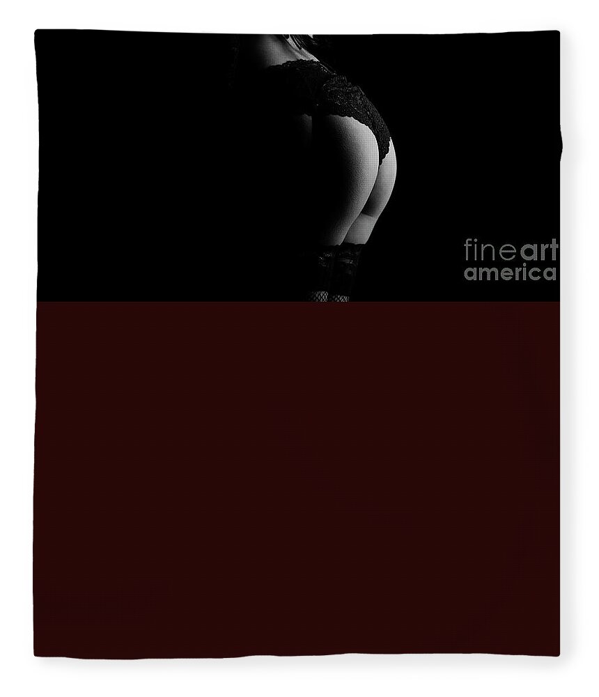 Woman Fleece Blanket featuring the photograph Female nude from behind with red fabric by Jelena Jovanovic