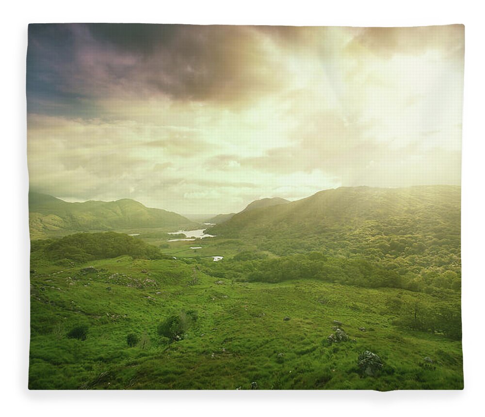 Scenics Fleece Blanket featuring the photograph Forest Covered Mountains At Sunrise #1 by Mammuth