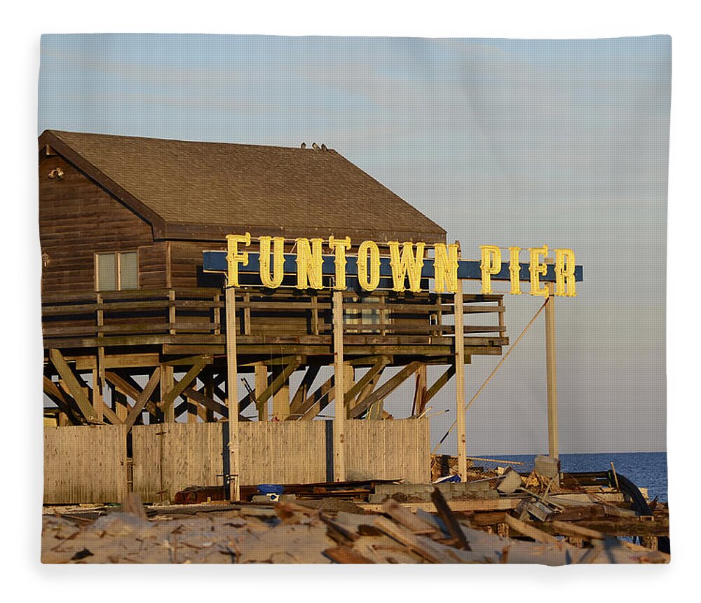 Funtown Pier Fleece Blanket featuring the photograph Funtown Pier #1 by Terry DeLuco