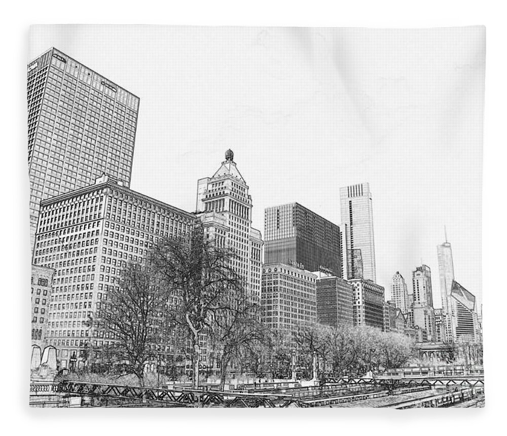 Grant Park Chicago Fleece Blanket featuring the drawing Grant Park Chicago by Dejan Jovanovic