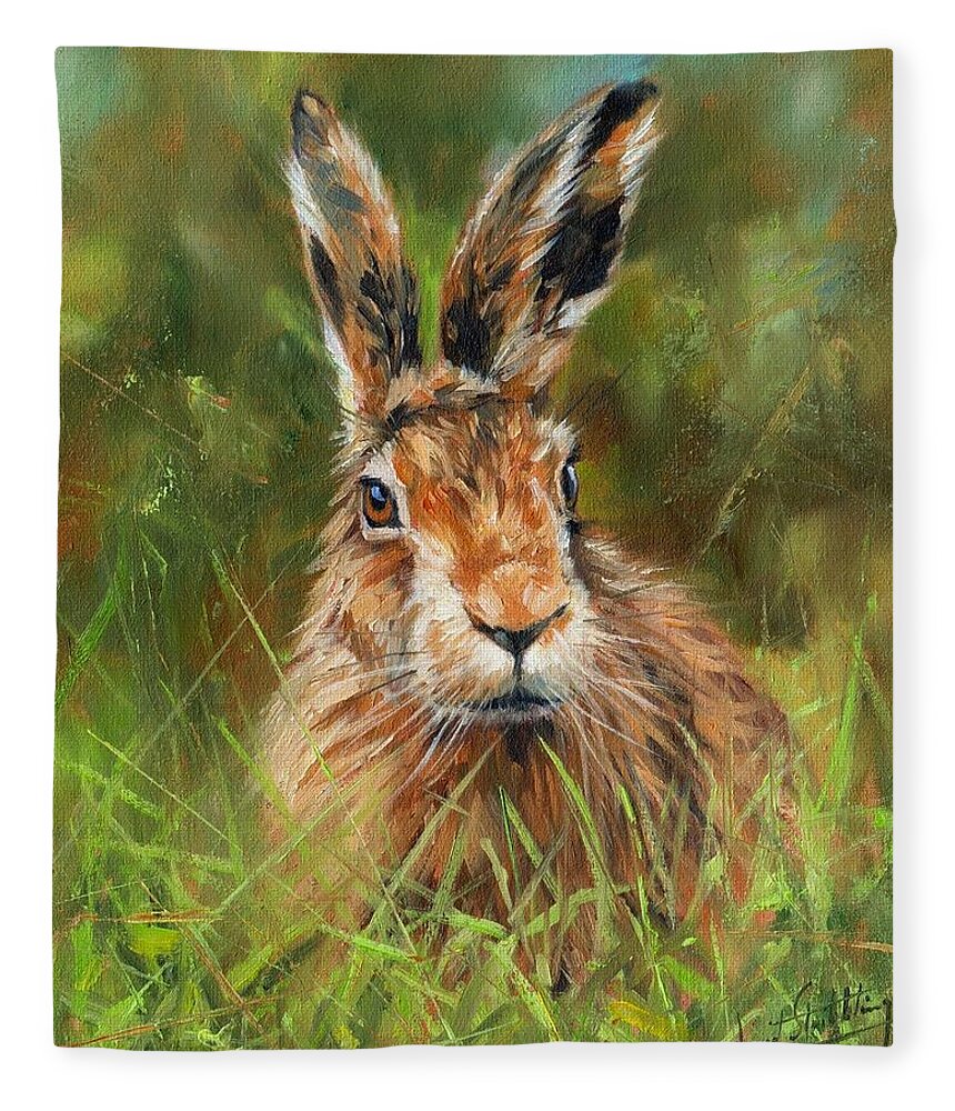 Animals Fleece Blanket featuring the painting hARE #1 by David Stribbling