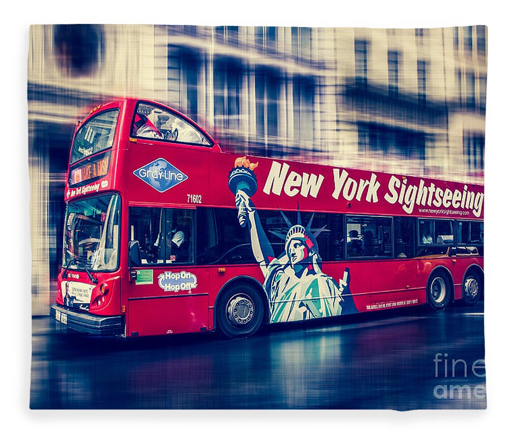 Nyc Fleece Blanket featuring the photograph hop on hop off through NYC by Hannes Cmarits