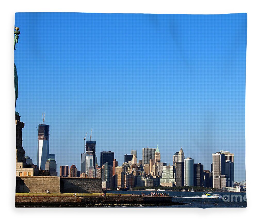 Lady Liberty Watches 1wtc Rise Fleece Blanket featuring the photograph Lady Liberty Watches 1WTC Rise by Jemmy Archer