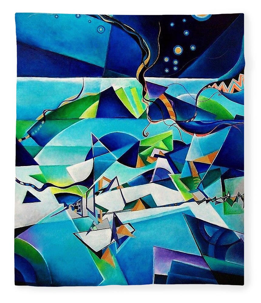 Landscpae Abstract Acrylic Wood Pens Fleece Blanket featuring the painting Landscape by Wolfgang Schweizer