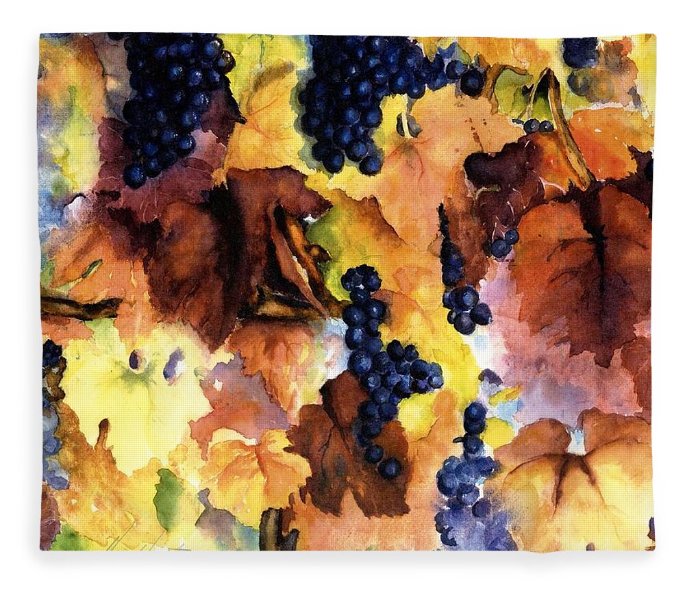 Grapes On The Vine Fleece Blanket featuring the painting Late Harvest 3 by Maria Hunt
