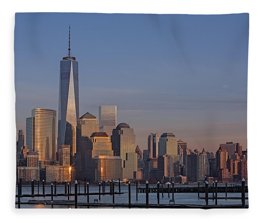 World Trade Center Fleece Blanket featuring the photograph Lower Manhattan Skyline by Susan Candelario