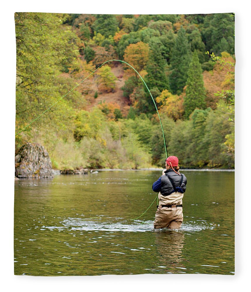 Man Fly Fishing On The Trinity River #1 Fleece Blanket by Justin Bailie -  Pixels