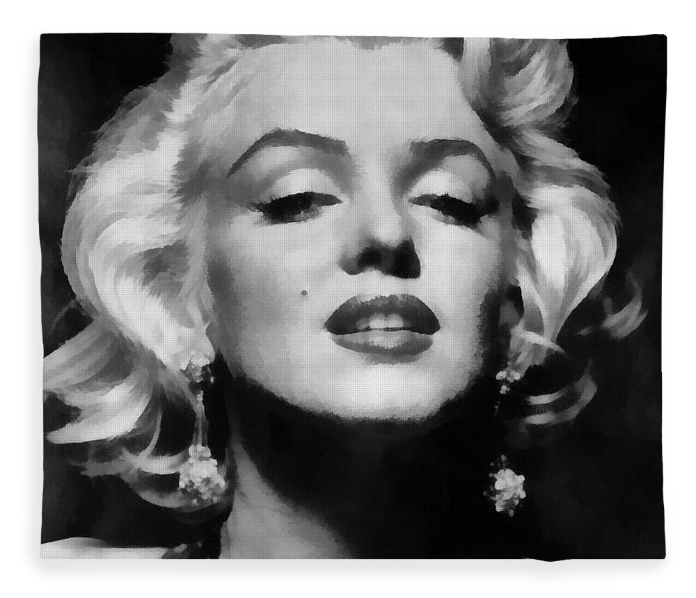 Marilyn Monroe Fleece Blanket featuring the digital art Marilyn Monroe - Black and White #1 by Georgia Clare