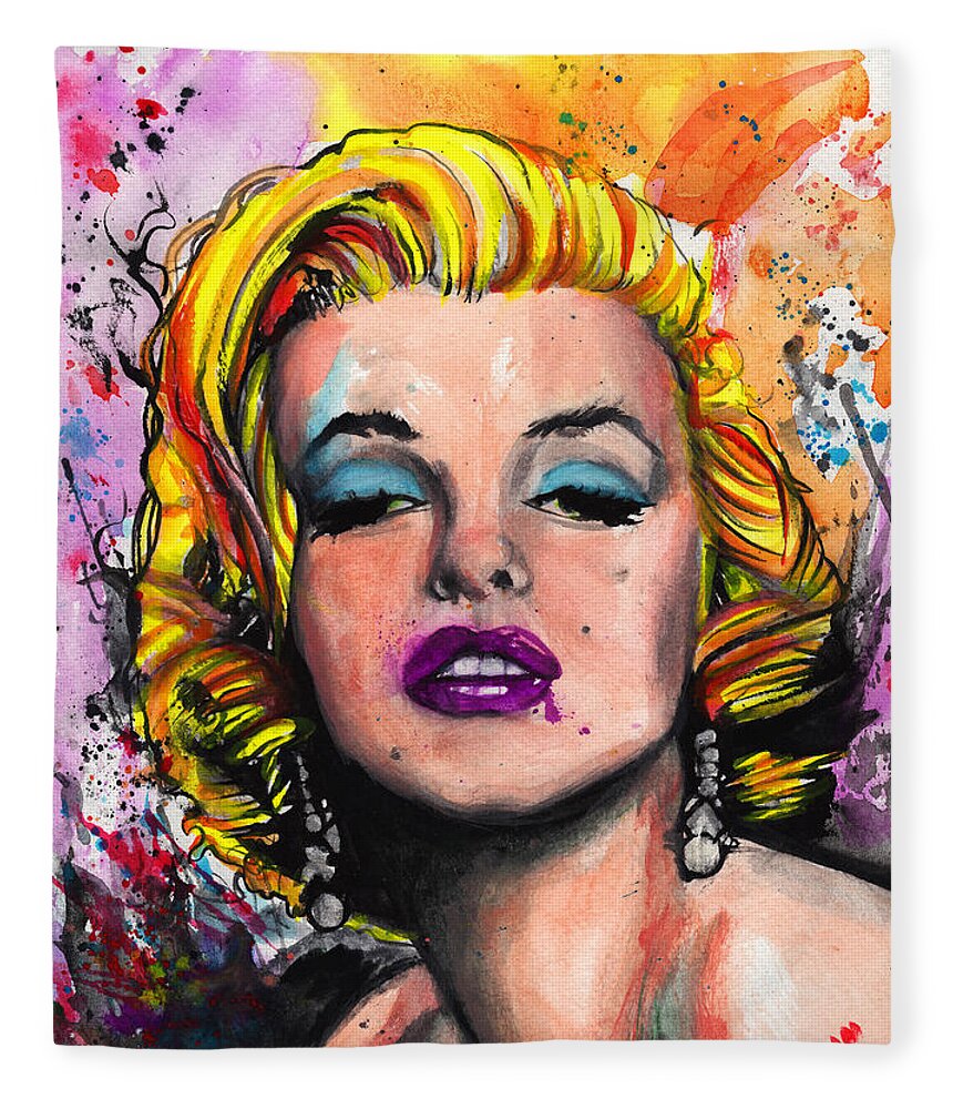 Marilyn Monroe Fleece Blanket featuring the painting Marilyn Monroe #2 by Justin Coffman