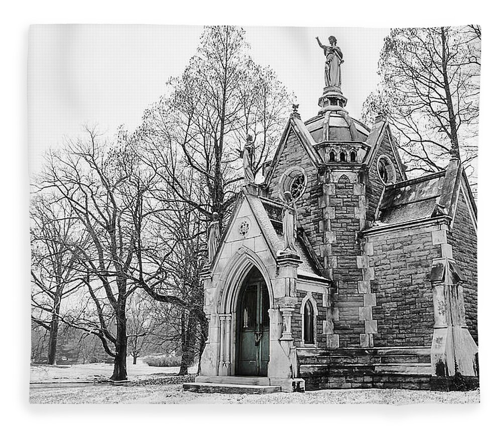 Cincinnati Fleece Blanket featuring the photograph Mausoleum in Snow #1 by Keith Allen