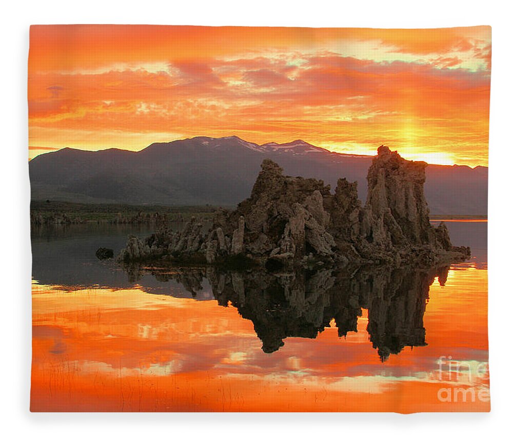 Mono Lake Fleece Blanket featuring the photograph Mono Lake Fiery Sunset #1 by Adam Jewell