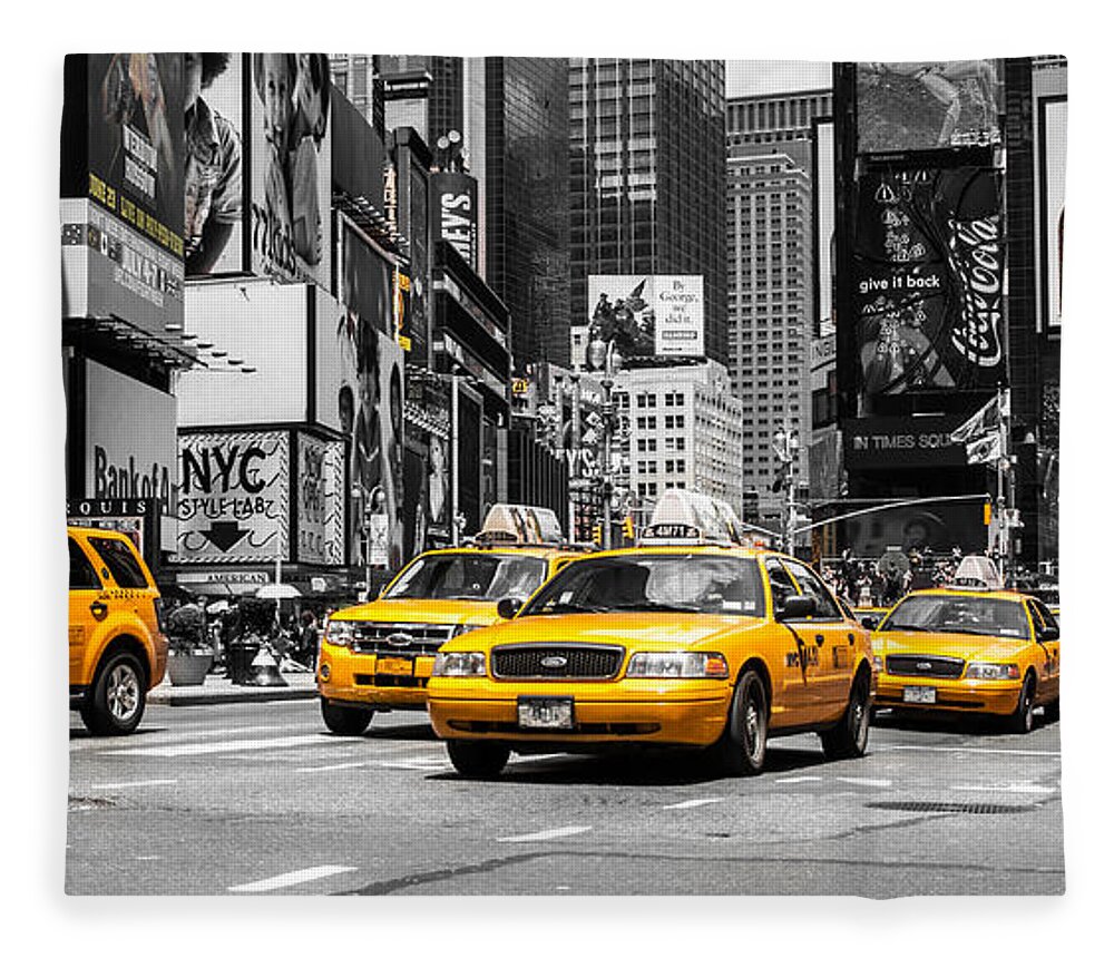 Nyc Fleece Blanket featuring the photograph NYC Yellow Cabs - ck by Hannes Cmarits