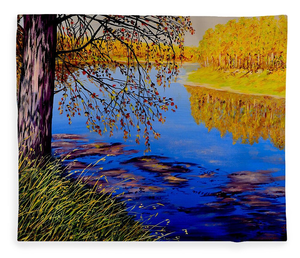 Blue Tone Fleece Blanket featuring the painting October Afternoon by Sher Nasser