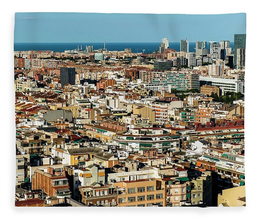 Sagrada Familia Fleece Blanket featuring the photograph Panoramic View Of Barcelona #1 by Carlos Sanchez Pereyra