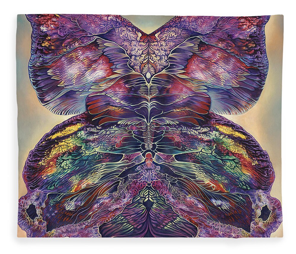 Butterfly Fleece Blanket featuring the painting Papalotl Series 3 by Ricardo Chavez-Mendez