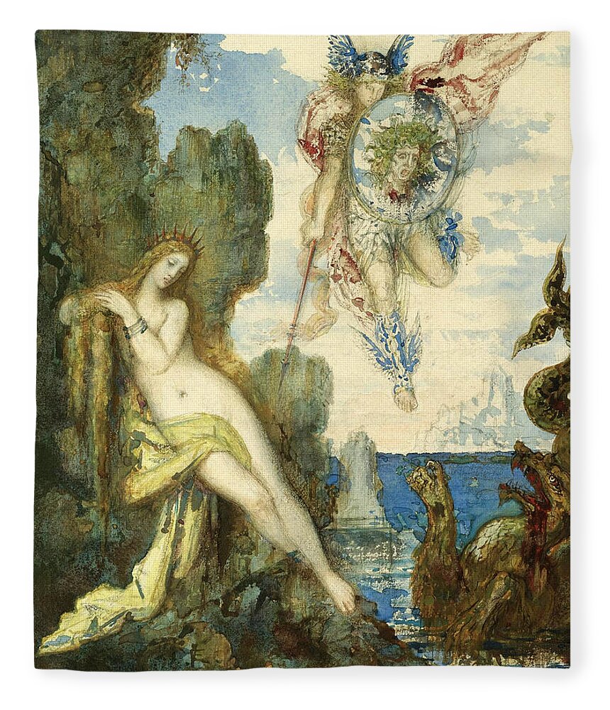 Gustave Moreau Fleece Blanket featuring the painting Perseus and Andromeda #1 by Gustave Moreau