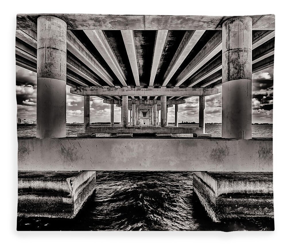 Architecture Fleece Blanket featuring the photograph Rickenbacker Causeway Bridge #1 by Raul Rodriguez