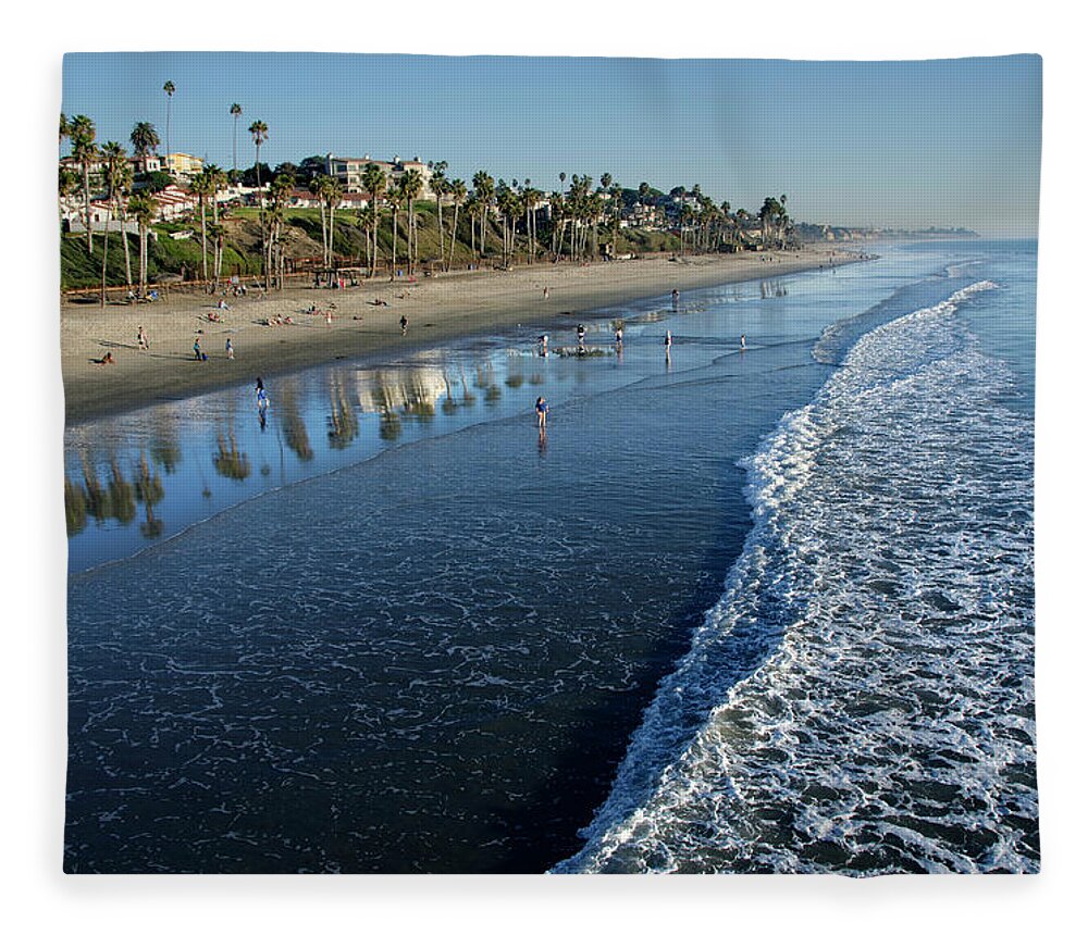 Water's Edge Fleece Blanket featuring the photograph San Clemente Beach #1 by Mitch Diamond