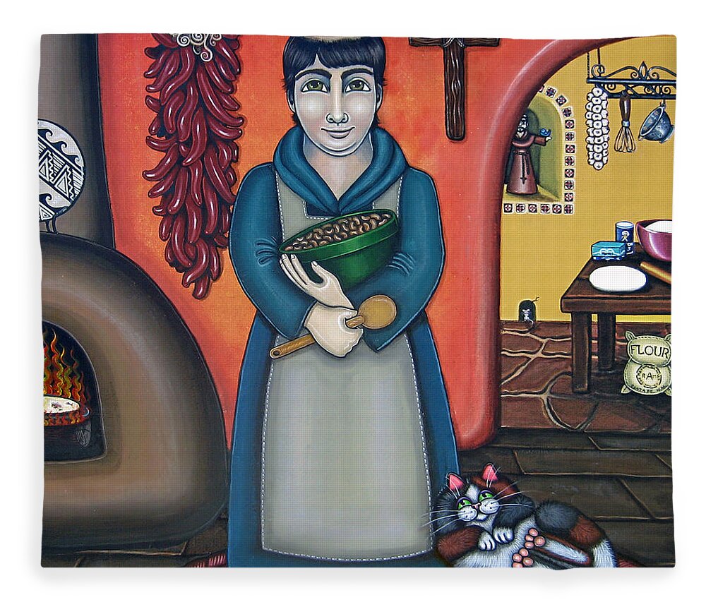 San Pascual Fleece Blanket featuring the painting San Pascuals Kitchen #2 by Victoria De Almeida