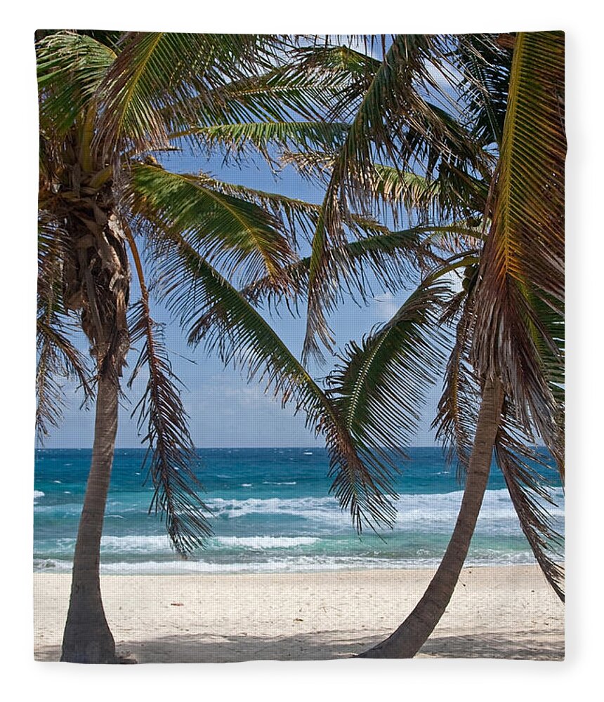 Palm Trees Fleece Blanket featuring the photograph Serene Caribbean Beach by Sven Brogren