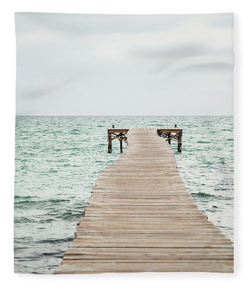 Tranquility Fleece Blanket featuring the photograph Spain, View Of Jetty At The Sea #1 by Westend61