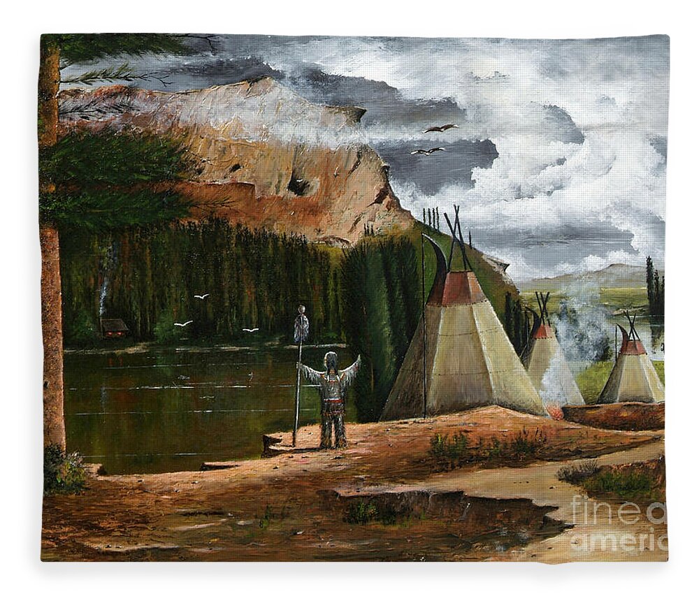 Indian Fleece Blanket featuring the painting Spiritual Home by Ken Wood