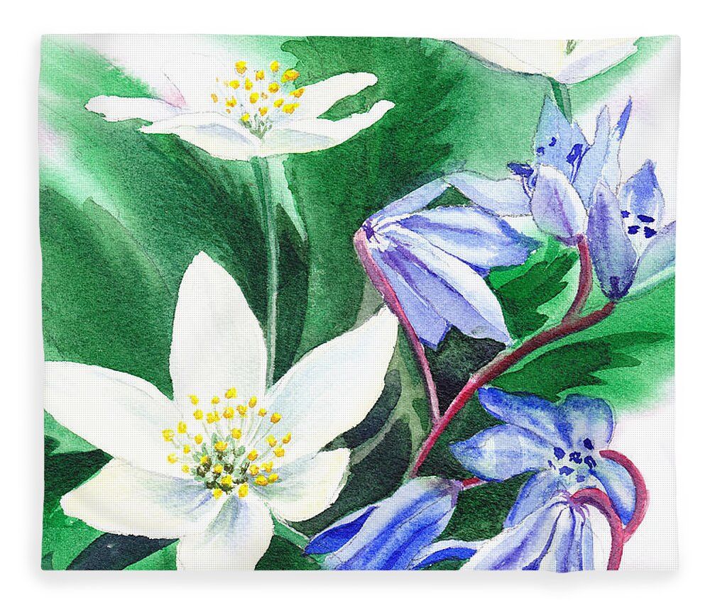 Jasmime Fleece Blanket featuring the painting Spring Flowers #2 by Irina Sztukowski