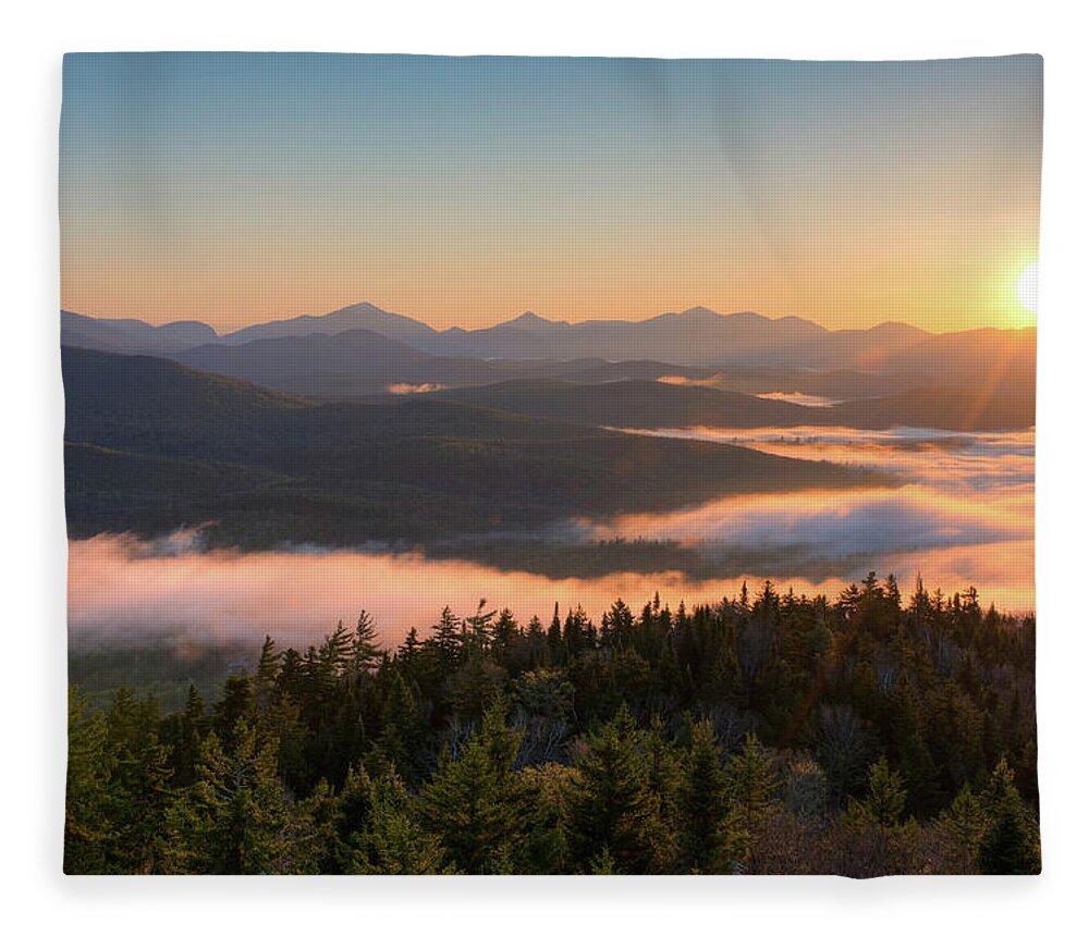 Photography Fleece Blanket featuring the photograph Sunrise Over The Adirondack High Peaks #1 by Panoramic Images