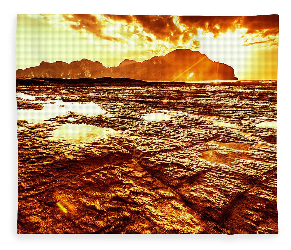 Water's Edge Fleece Blanket featuring the photograph Sunset In Phi-phi Don Island, Thailand #1 by Moreiso