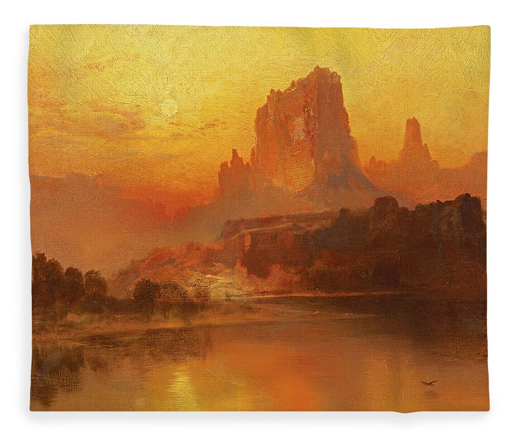 Thomas Moran Fleece Blanket featuring the painting The Golden Hour #4 by Thomas Moran