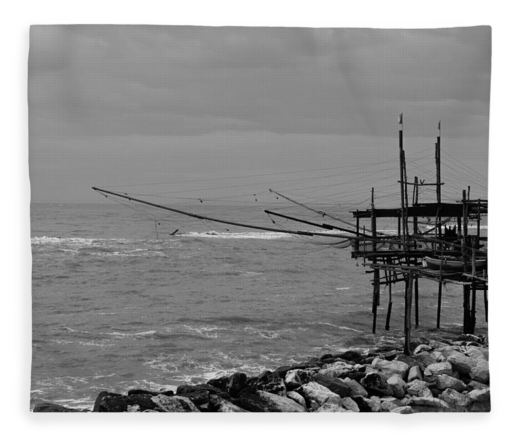 Italy Fleece Blanket featuring the photograph Trabocco on the coast of Italy by AM FineArtPrints