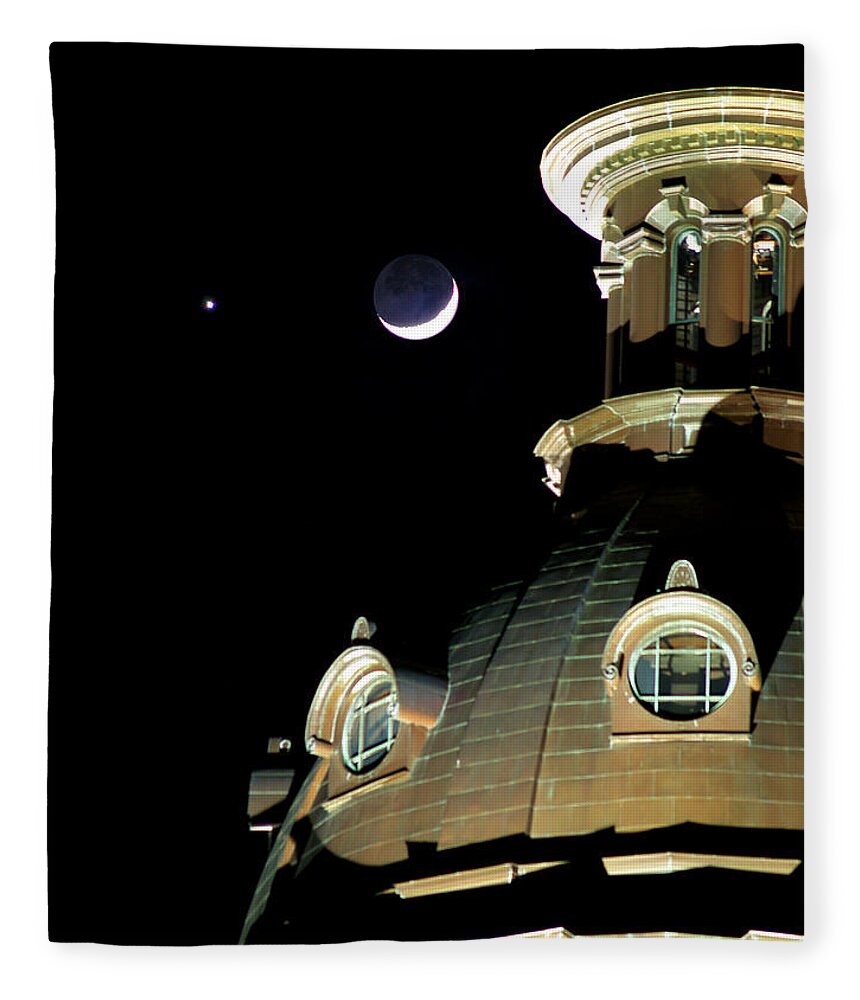 Planets Fleece Blanket featuring the photograph Venus and Crescent Moon-1 by Charles Hite