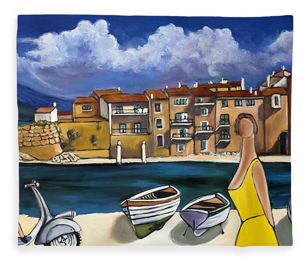 Vespa Fleece Blanket featuring the painting Vespa and French Cove #1 by William Cain
