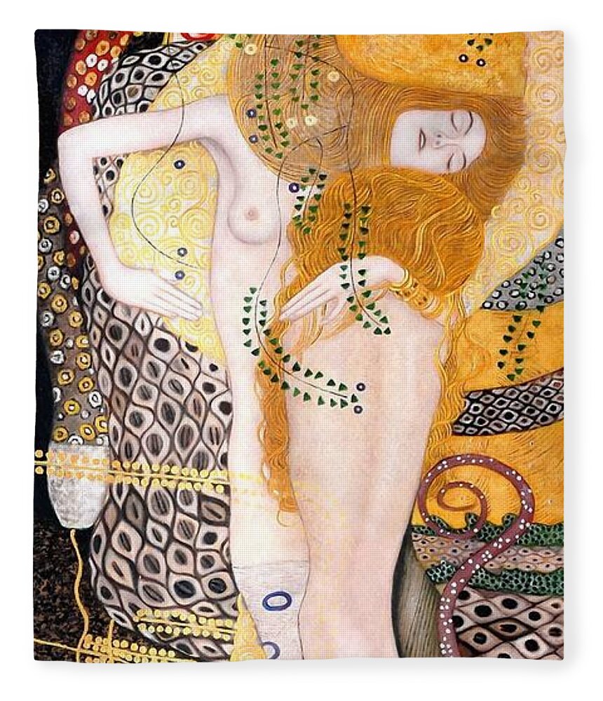 Gustav Klimt Fleece Blanket featuring the painting Water Serpents I by Gustav Klimt