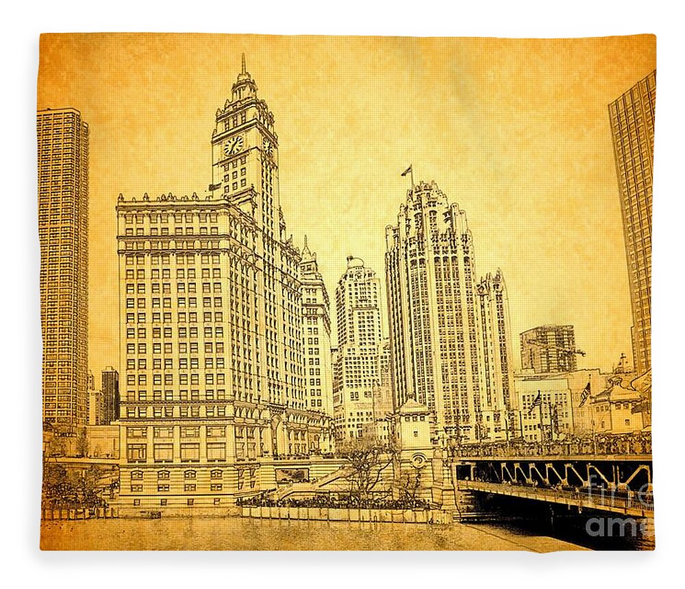 Wrigley Tower Fleece Blanket featuring the photograph Wrigley Tower by Dejan Jovanovic