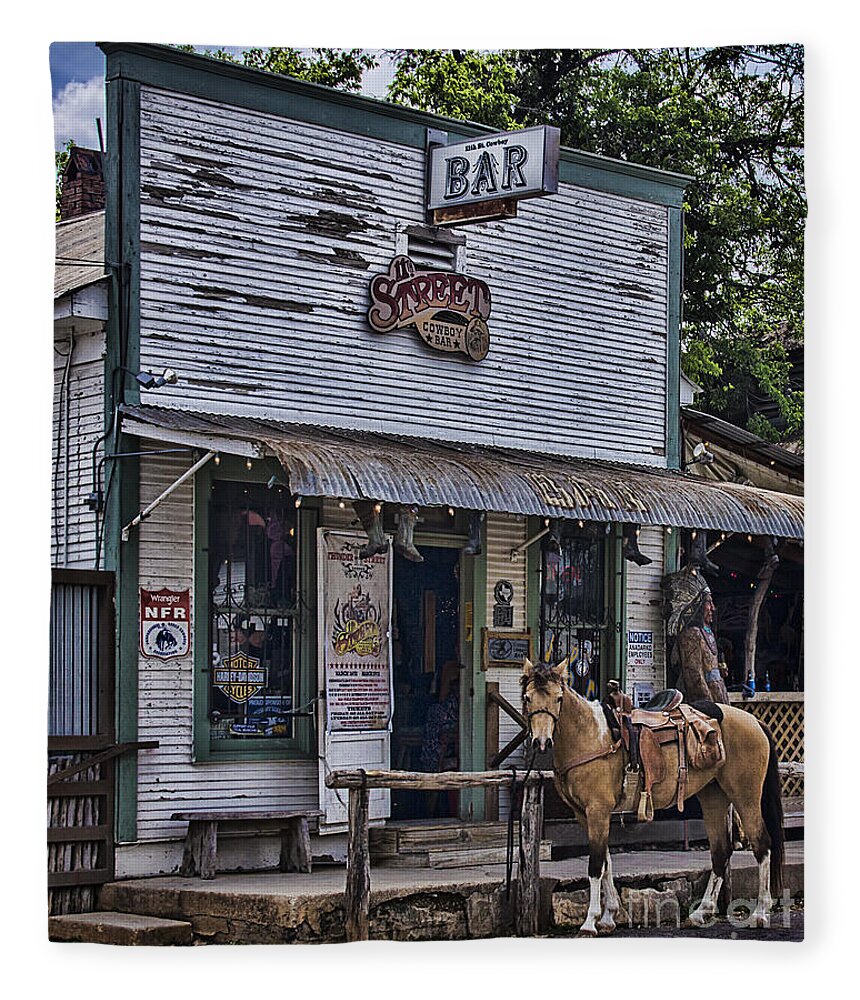 11th Street Cowboy Bar Fleece Blanket featuring the photograph 11th Street Cowboy Bar in Bandera Texas by Priscilla Burgers