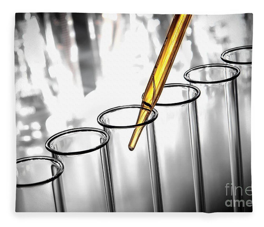 Test Fleece Blanket featuring the photograph Laboratory Test Tubes in Science Research Lab #13 by Science Research Lab