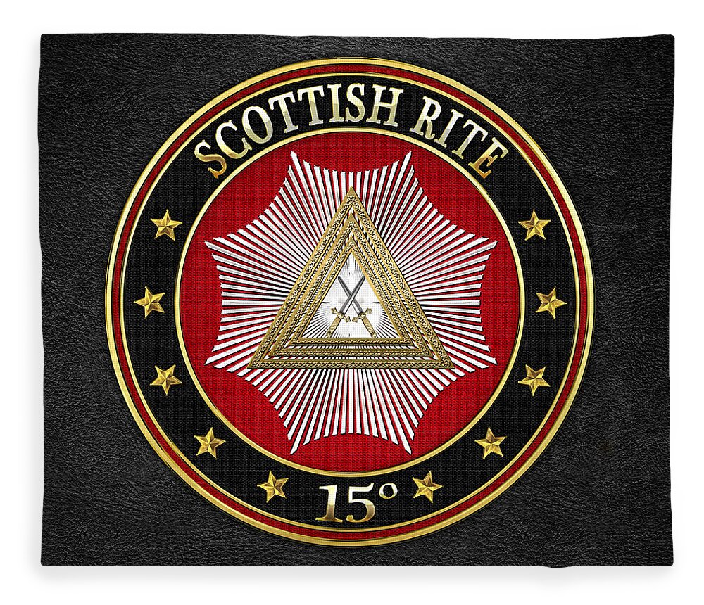'scottish Rite' Collection By Serge Averbukh Fleece Blanket featuring the digital art 15th Degree - Knight of the East Jewel on Black Leather by Serge Averbukh