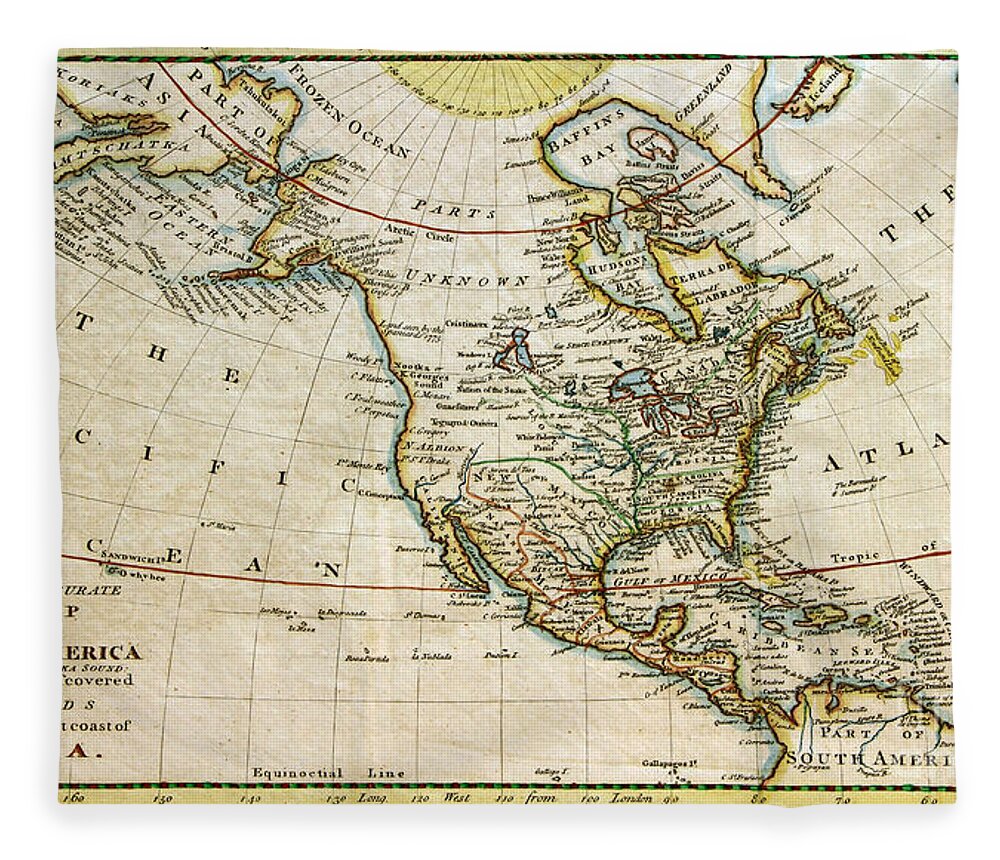 Original Map From 1779 Fleece Blanket featuring the photograph 1789 Map of North America by Maria Hunt