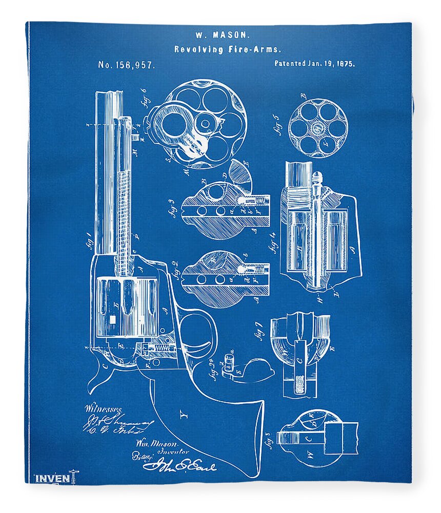 Colt Fleece Blanket featuring the digital art 1875 Colt Peacemaker Revolver Patent Blueprint by Nikki Marie Smith