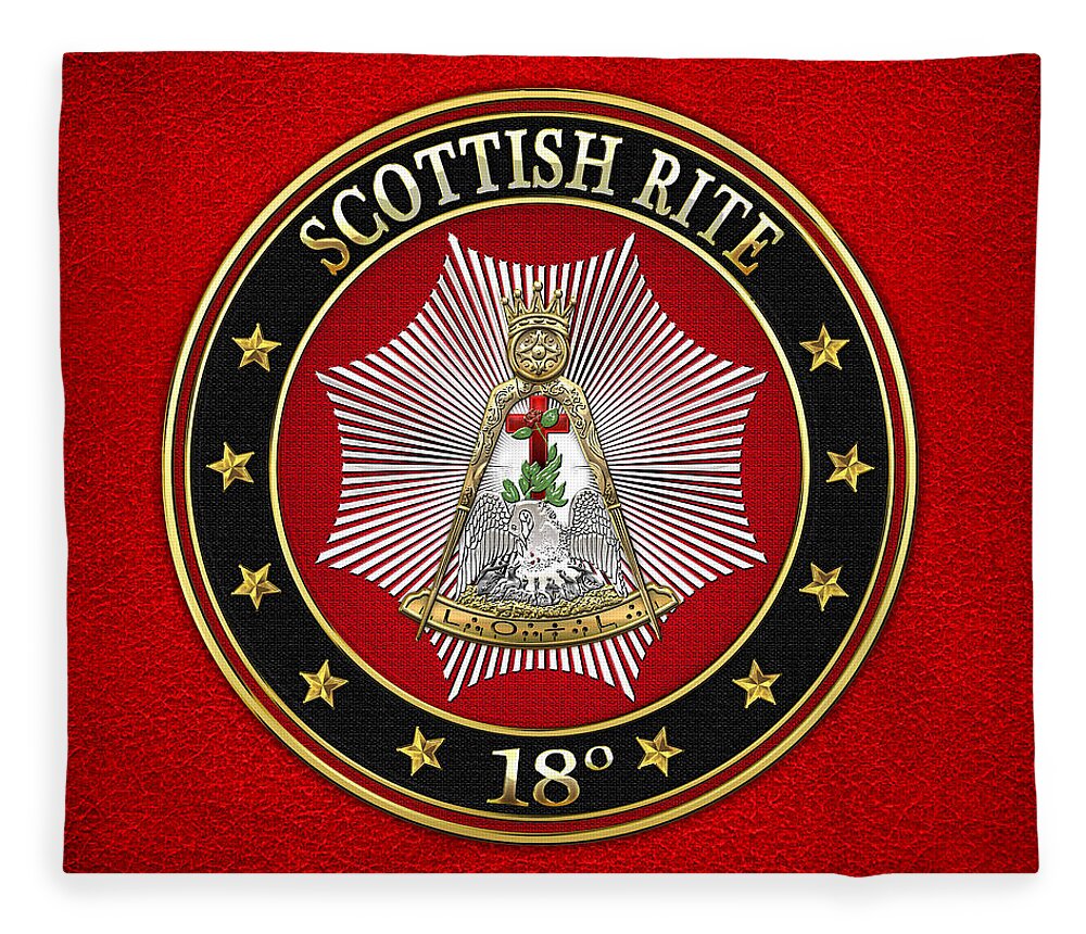 'scottish Rite' Collection By Serge Averbukh Fleece Blanket featuring the digital art 18th Degree - Knight Rose Croix Jewel on Red Leather by Serge Averbukh