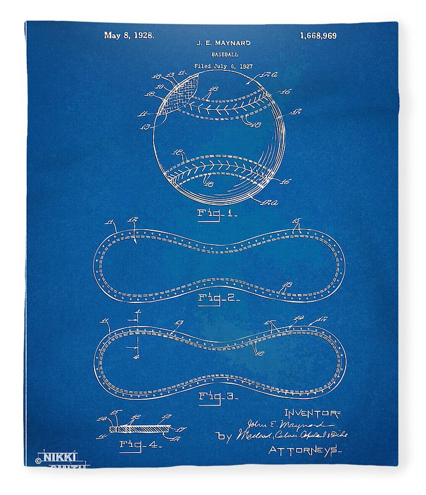 Baseball Fleece Blanket featuring the digital art 1928 Baseball Patent Artwork - Blueprint by Nikki Smith