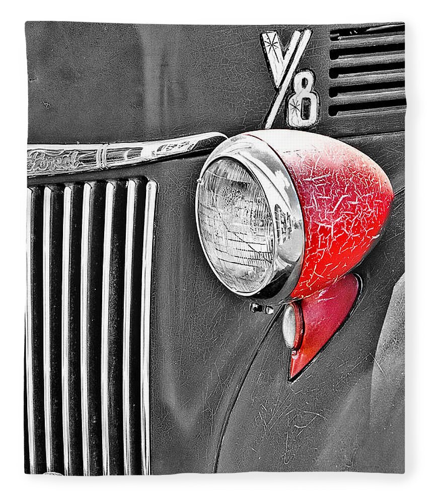 Aged Fleece Blanket featuring the photograph 1944 Ford Pickup - Headlight - SC by Mary Carol Story