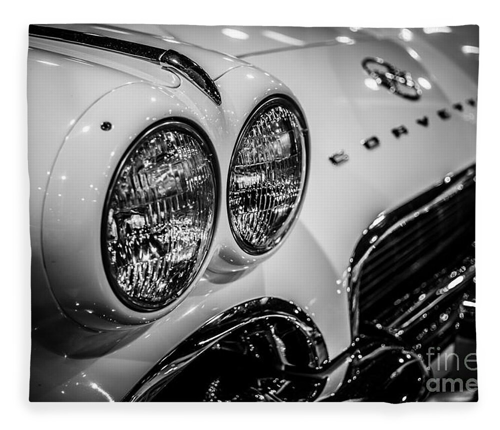 1950's Fleece Blanket featuring the photograph 1950's Chevrolet Corvette C1 in Black and White by Paul Velgos