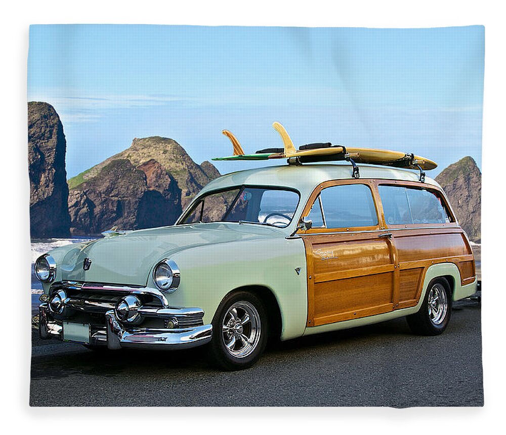 Auto Fleece Blanket featuring the photograph 1951 Ford 'Woody' Wagon by Dave Koontz