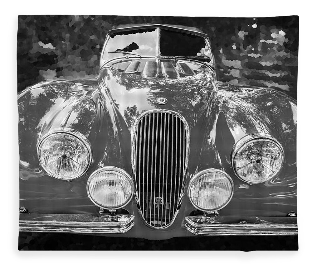 1954 Jaguar Fleece Blanket featuring the photograph 1954 Jaguar XK 120 SE OTS BW by Rich Franco