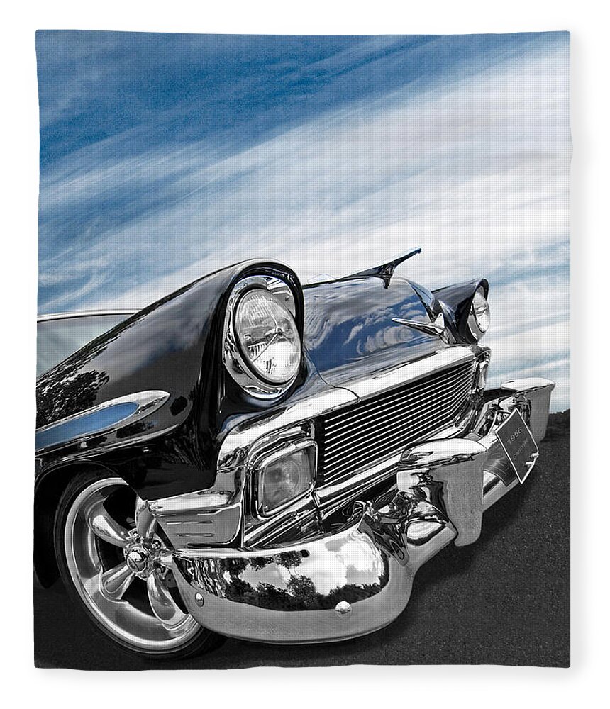 Classic Chevy Fleece Blanket featuring the photograph 1956 Chevrolet with Blue Skies by Gill Billington
