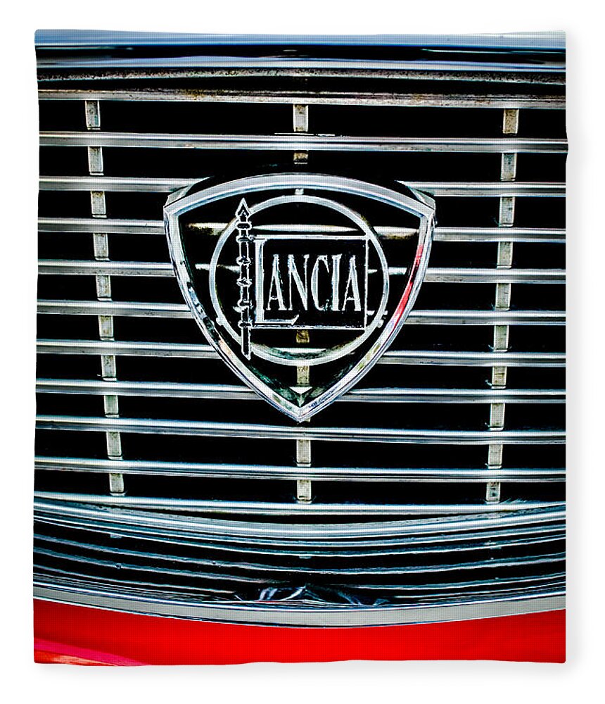 1964 Lancia Flavia Grille Emblem Fleece Blanket featuring the photograph 1964 Lancia Flavia Grille Emblem -0105c by Jill Reger