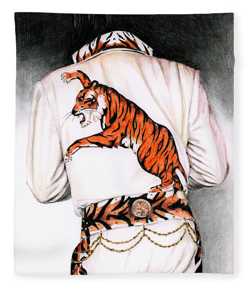 Elvis Fleece Blanket featuring the painting 1974 Mad Tiger Suit by Rob De Vries
